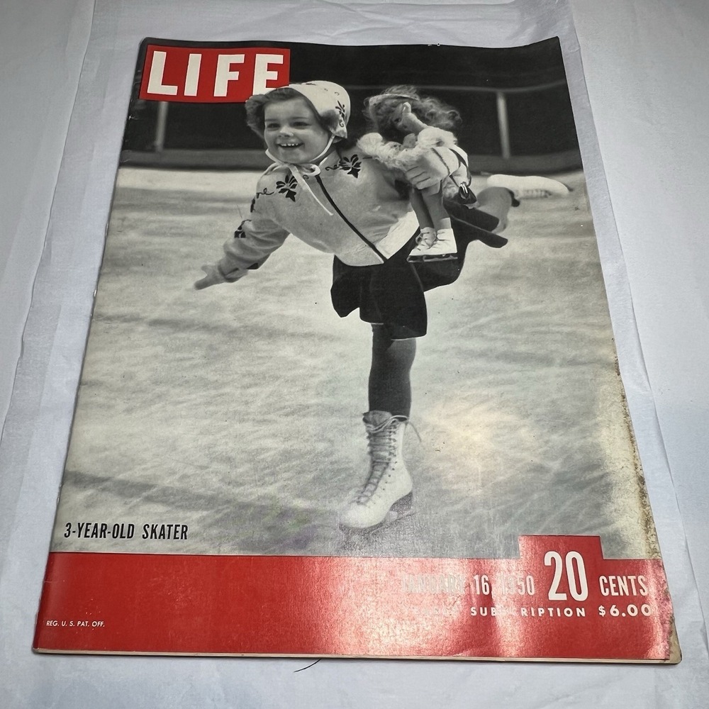 Vintage Life Magazine January 16 1950 Photo of a‎ 3-Year-Old Skater Newsstand
